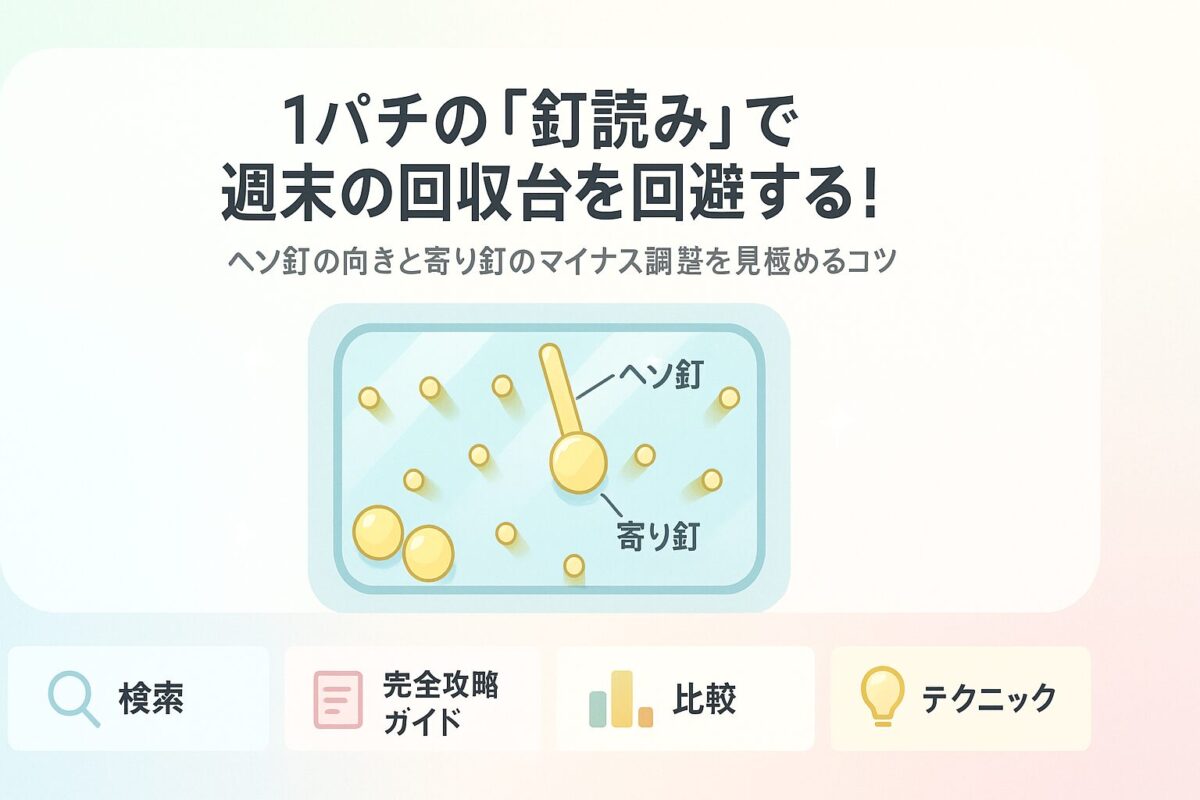 1パチの「釘読み」で週末の回収台を回避する！ヘソ釘の向きと寄り釘のマイナス調整を見極めるコツ