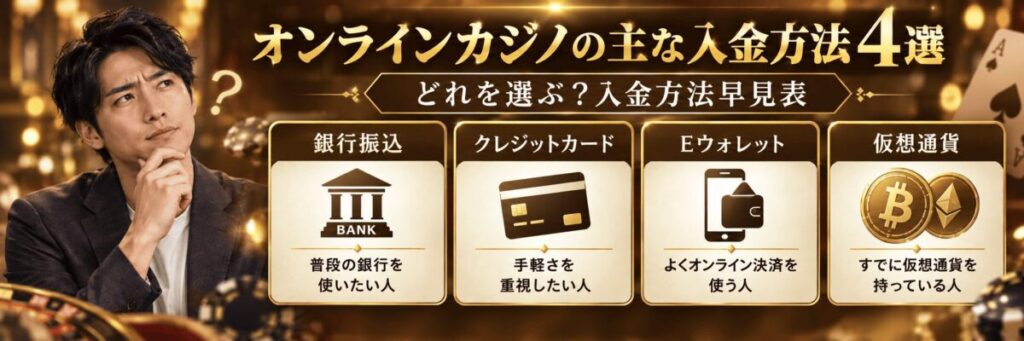 オンラインカジノの主な入金方法4選