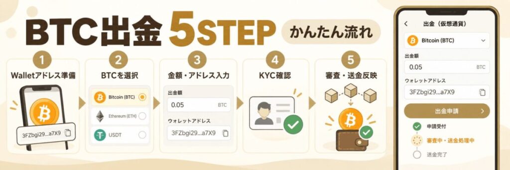 オンラインカジノのビットコイン・仮想通貨の出金流れ