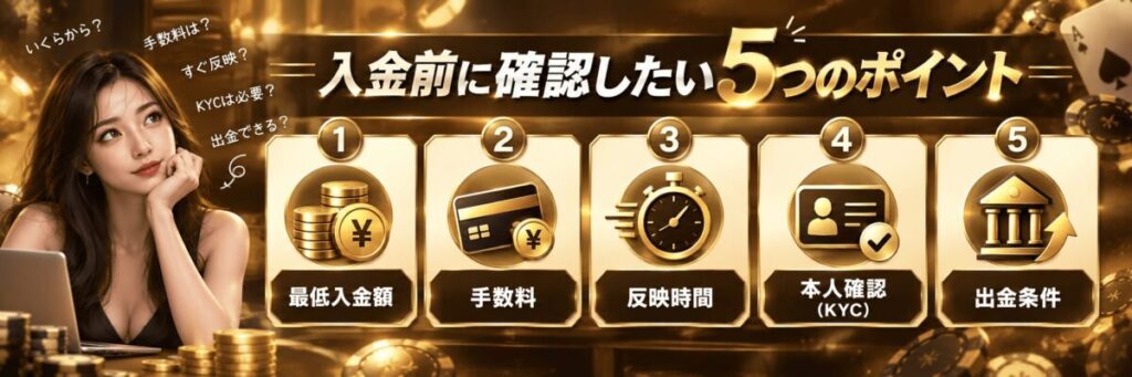 オンラインカジノ入金方法の確認したい5つのポイント